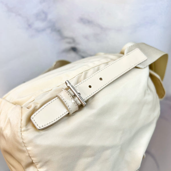 Vintage Prada Nylon Vela Mini Cinch Backpack - Creamy White