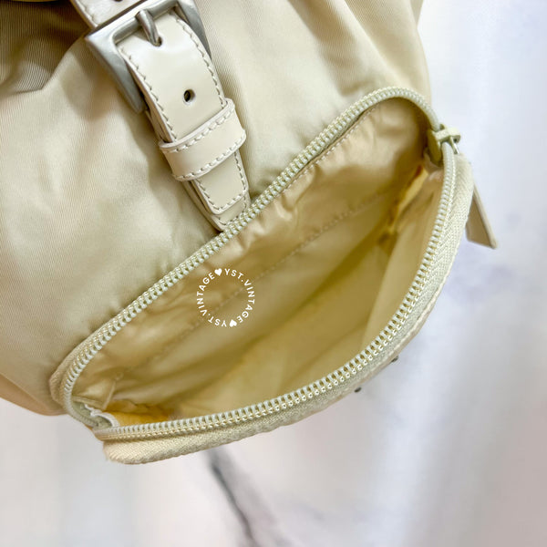 Vintage Prada Nylon Vela Mini Cinch Backpack - Creamy White