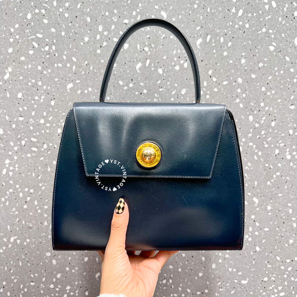 Vintage CELINE Planet Lock Kelly Bag - Navy (Code: 049500)