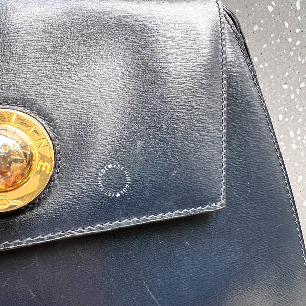 Vintage CELINE Planet Lock Kelly Bag - Navy (Code: 049500)