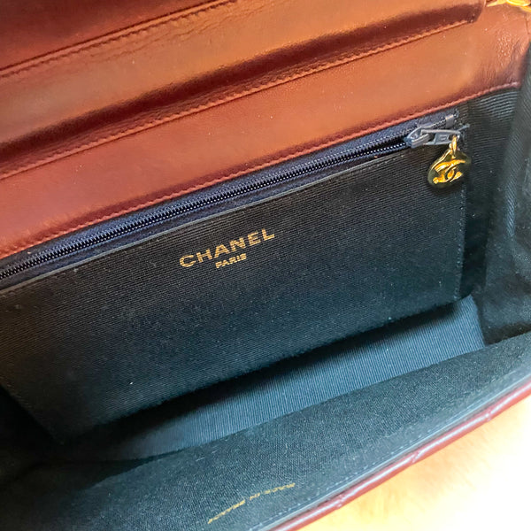 Vintage Chanel Single Flap Bag - Burgundy x Gold 003