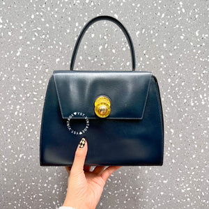 Vintage CELINE Planet Lock Kelly Bag - Navy (Code: 049500)