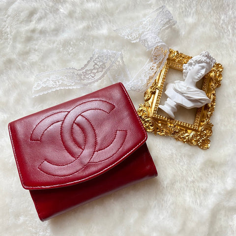 Vintage CHANEL Coco Short Wallet - Vintage Red