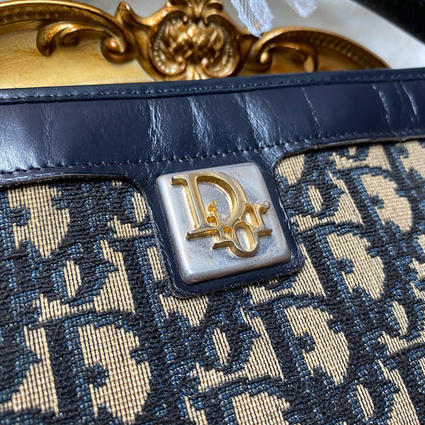 Vintage Dior Oblique Shoulder Bag - Navy