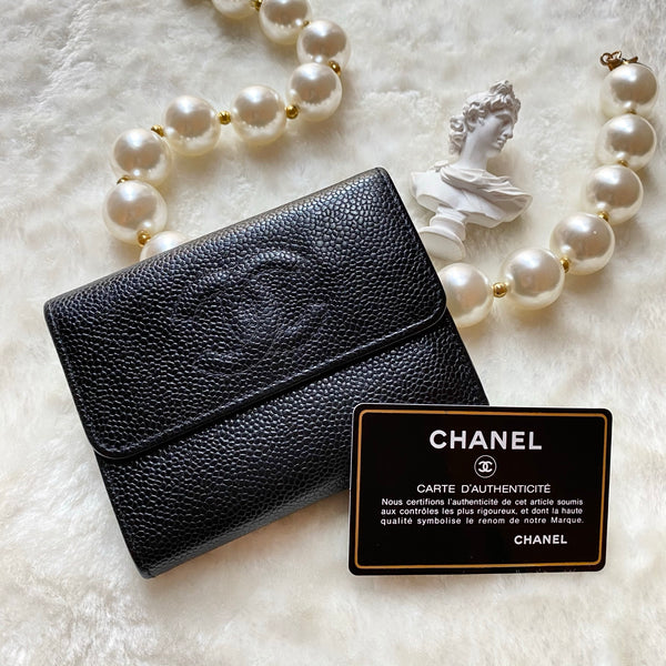 Vintage Chanel Caviar Coco Short Wallet - Black