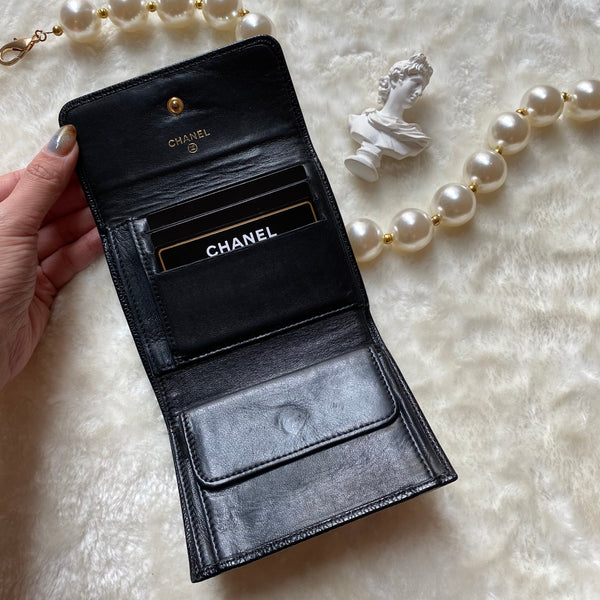 Vintage Chanel Caviar Coco Short Wallet - Black