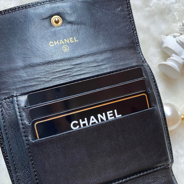 Vintage Chanel Caviar Coco Short Wallet - Black