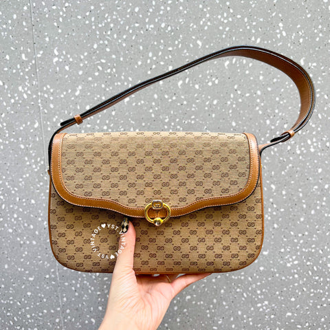 Vintage Gucci 1980s Micro GG Shoulder Bag - Milk Tea Brown