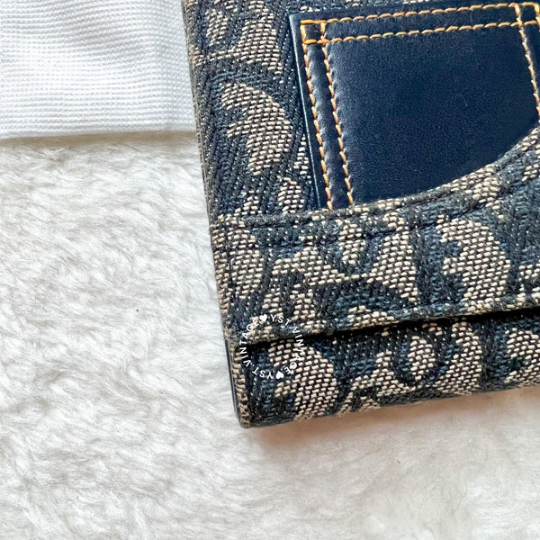 Vintage Dior Oblique Short Wallet - Navy