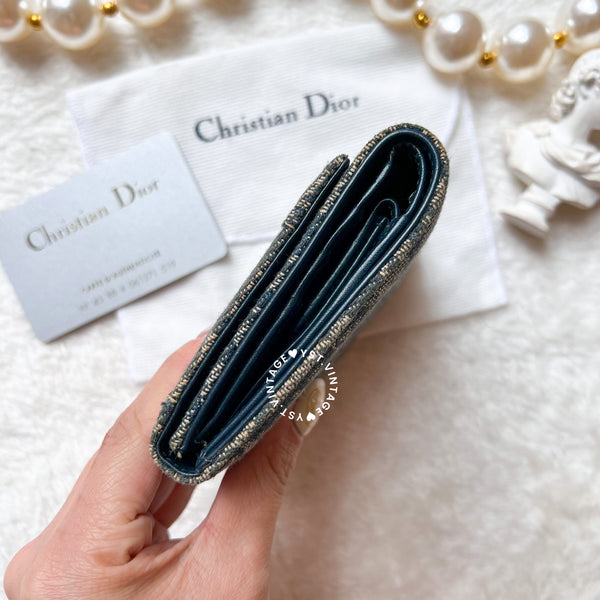 Vintage Dior Oblique Short Wallet - Navy