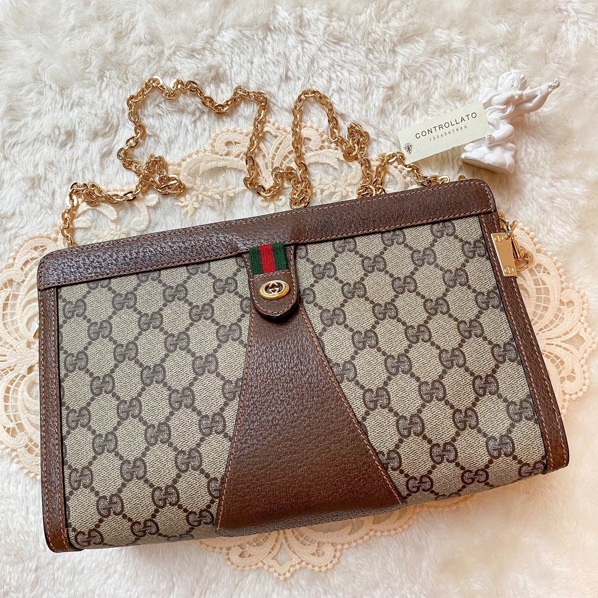 Vintage Gucci Shelly Line GG Clutch - Brown