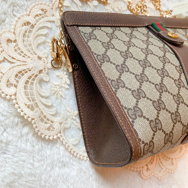 Vintage Gucci Shelly Line GG Clutch - Brown