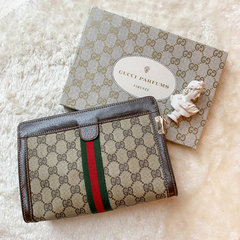 Vintage Gucci Shelly Line GG Mini Clutch - Brown