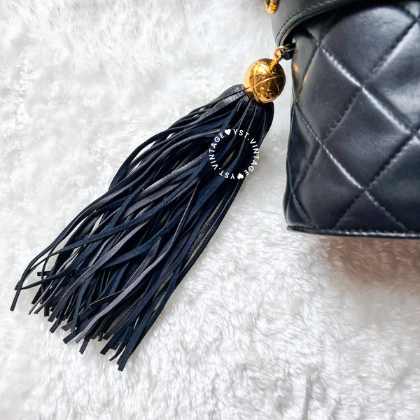 Vintage Chanel Leather Strap Vanity Bag with Tassel - Black