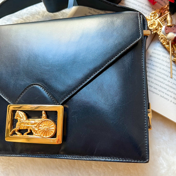 Vintage CELINE Horse Carriage Envelope Bag - Navy