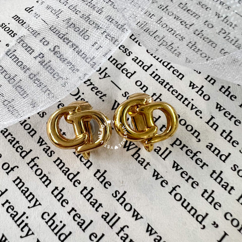 Vintage Dior Gold-Finish Metal CD Mini Ear Clips