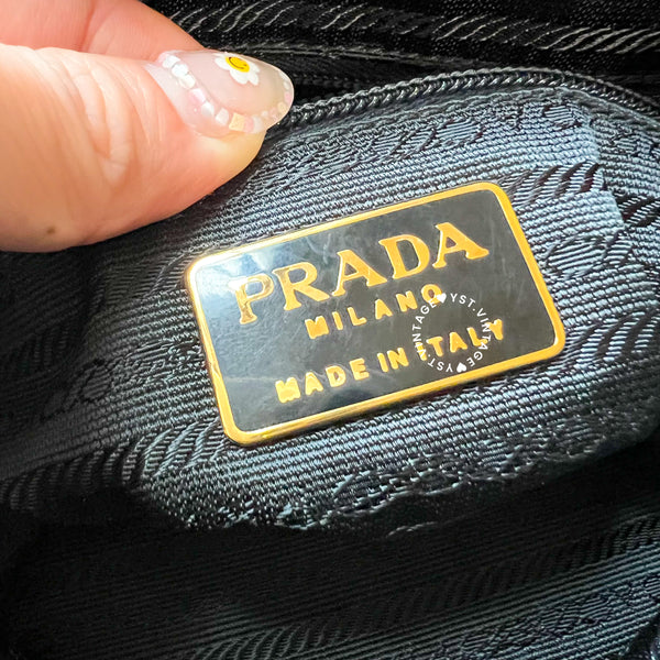 Vintage Prada Quilted Nylon & Saffiano Shoulder Bag - Dark Green*Gold