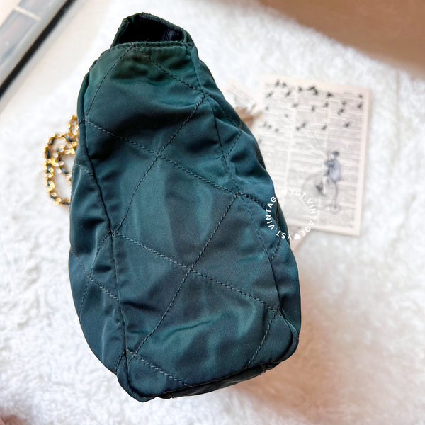 Vintage Prada Quilted Nylon & Saffiano Shoulder Bag - Dark Green*Gold