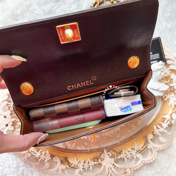 Vintage Chanel 19cm Mini Flap Bag - Brown x Gold