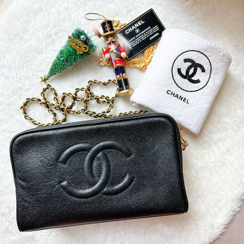 Vintage CHANEL Makeup Bag - Caviar Black 002