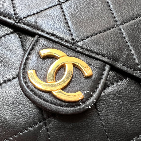 Vintage Chanel Push-Lock 22cm Square Flap Bag - Black x Gold 003 (Code: 038300)