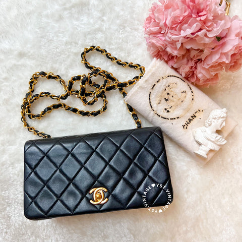 Vintage Chanel Mini Flap Bag - Black x Gold (Code: 039000)