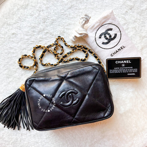 Vintage Chanel Camera Bag With Tassel - Black (Princess Diana Style)