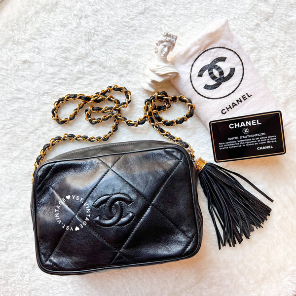 Vintage Chanel Camera Bag With Tassel - Black (Princess Diana Style)