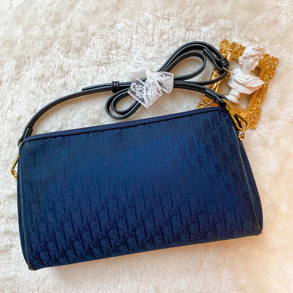 Vintage Dior Trotter Shoulder Bag - Navy