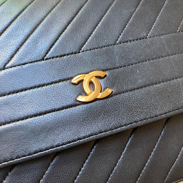 Vintage Chanel Single Flap Bag - Navy x Gold