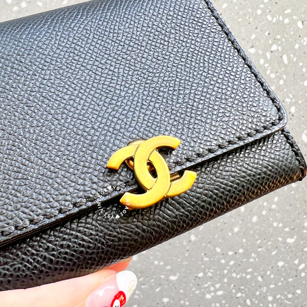 Vintage Chanel Caviar Coco Lock Card Holder - Black