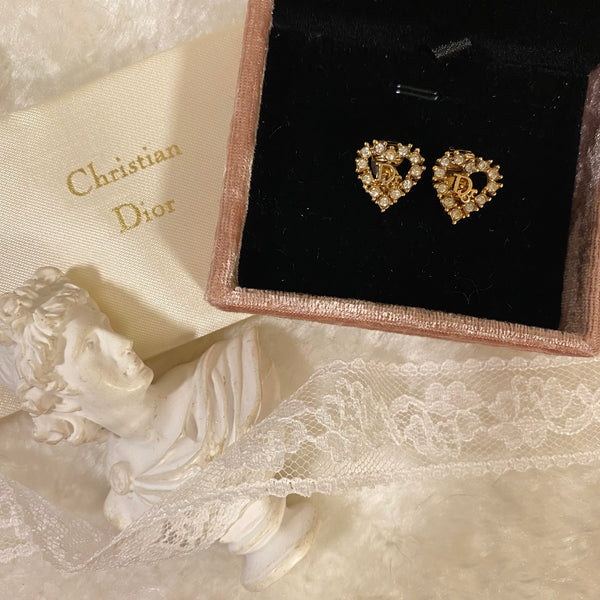 Vintage Dior Gold-Finish Metal Necklace/ Ear Clips