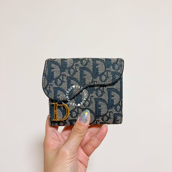 Vintage Dior Oblique Saddle Wallet - Navy