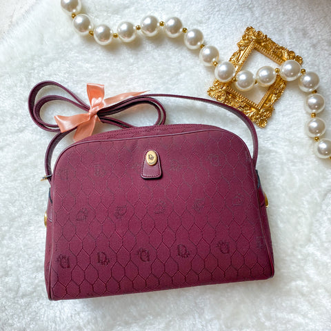 Vintage Dior Honeycomb Shoulder/ Crossbody Bag - Burgundy