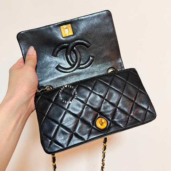 Vintage Chanel Mini Flap Turn-Lock Bag - Black 002 (Code: 046400)