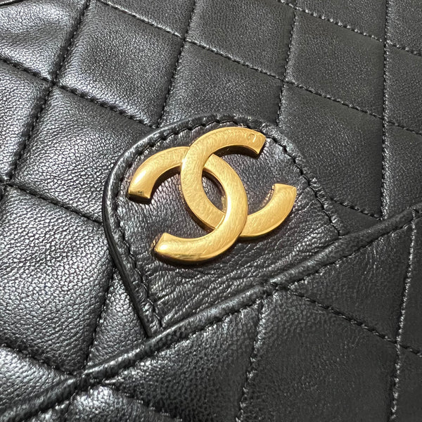 Vintage Chanel Push-Lock 25cm Square Flap Bag - Black x Gold