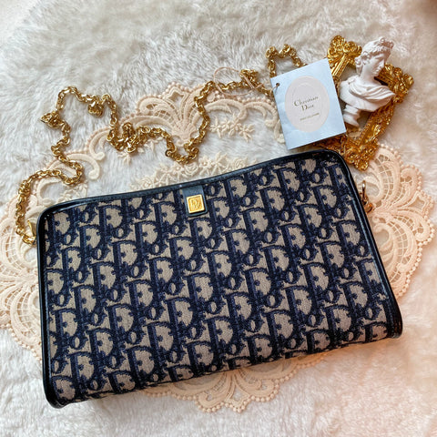 Vintage Dior Oblique Clutch - Navy