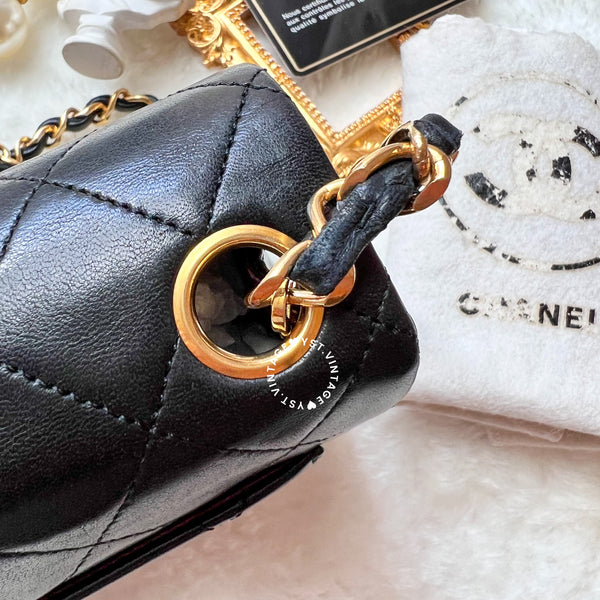 Vintage Chanel Mini Square Flap Bag - Black x Gold