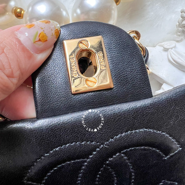 Vintage Chanel Mini Square Flap Bag - Black x Gold