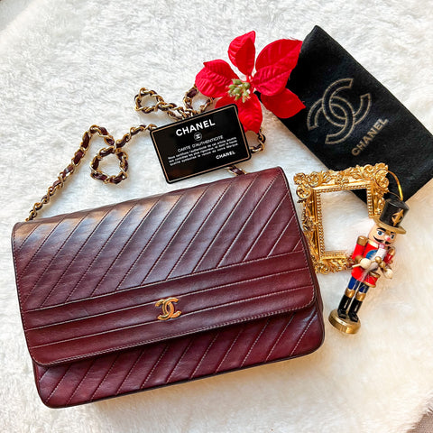 Vintage Chanel Single Flap Bag - Burgundy x Gold 003