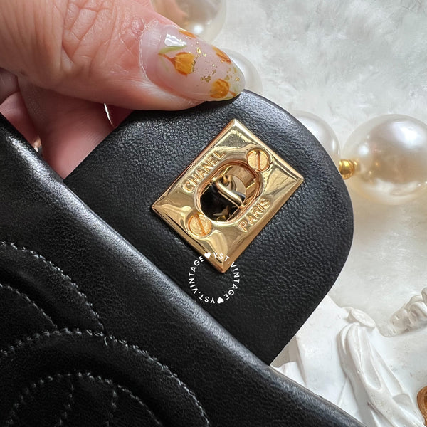 Vintage Chanel Mini Square Flap Bag - Black x Gold