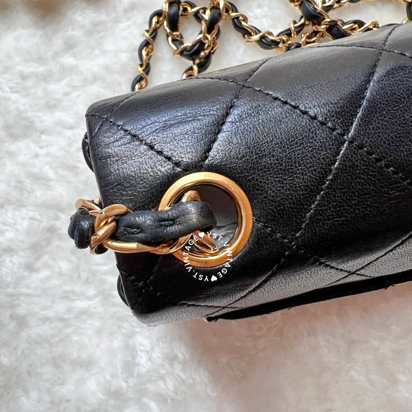 Vintage Chanel Mini Square Flap Bag - Black x Gold