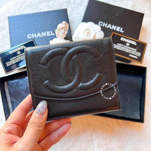 Vintage Chanel Caviar Coco Short Wallet - Black 004