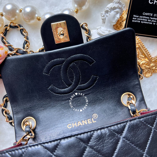 Vintage Chanel Mini Square Flap Bag - Black x Gold