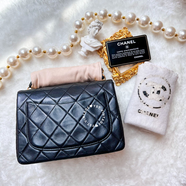 Vintage Chanel Mini Square Flap Bag - Black x Gold