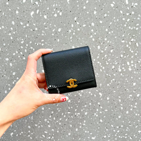 Vintage Chanel Caviar Coco Lock Card Holder - Black