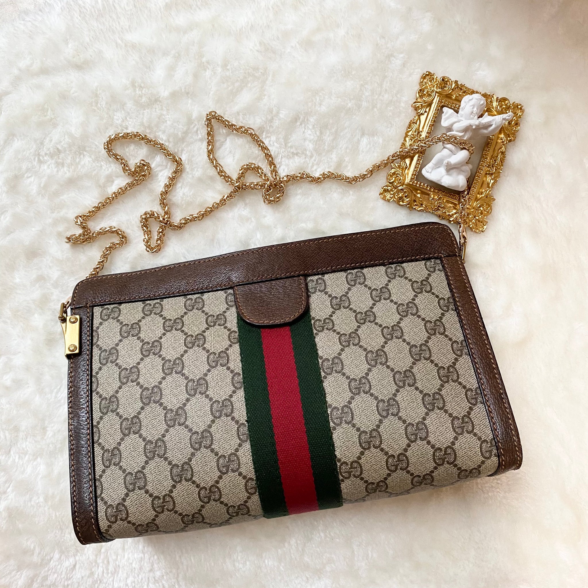 Vintage Gucci Shelly Line GG Clutch - Brown