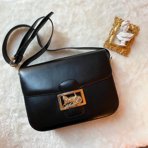 Vintage CELINE DIFFUSION 1970s Horse Carriage 2-way Box Bag - Black