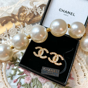 Vintage Chanel 24KGP and Rhinestone 1980s Coco Mark Ear Clips