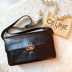 Vintage CELINE Horse Carriage Shoulder Bag - Dark Brown